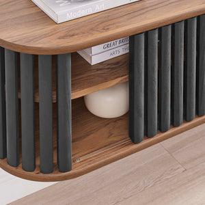 Modway Furniture Fortitude 63" Wall-Mounted TV Stand - Modern Media Console with Cable Management & Storage Solutions Walnut Black EEI-6528-WAL-BLK