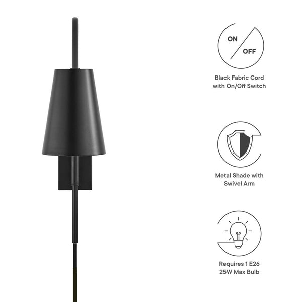Modway Furniture Faye Metal Wall Sconce - Adjustable Modern Lighting for Contemporary Spaces, Elegant Black Finish EEI-6532-BLK