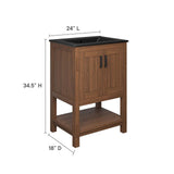 Modway Furniture Ashlyn 24” Wood Bathroom Vanity Walnut Black 18.5 x 24.5 x 34.5