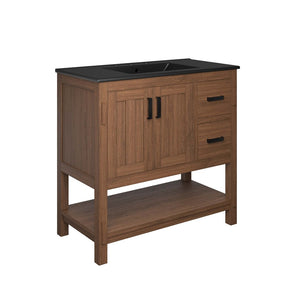 Modway Furniture Ashlyn 36" Mid-Century Modern Wood Bathroom Vanity with Integrated Sink and Ample Storage Space Walnut Black EEI-6535-WAL-BLK