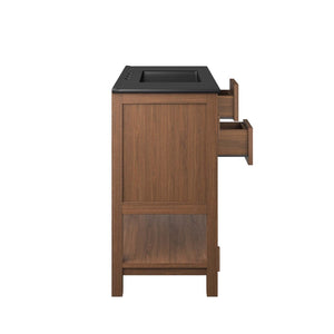 Modway Furniture Ashlyn 36" Mid-Century Modern Wood Bathroom Vanity with Integrated Sink and Ample Storage Space Walnut Black EEI-6535-WAL-BLK