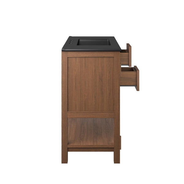 Modway Furniture Ashlyn 36" Mid-Century Modern Wood Bathroom Vanity with Integrated Sink and Ample Storage Space Walnut Black EEI-6535-WAL-BLK