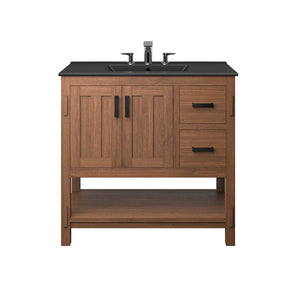 Modway Furniture Ashlyn 36" Mid-Century Modern Wood Bathroom Vanity with Integrated Sink and Ample Storage Space Walnut Black EEI-6535-WAL-BLK
