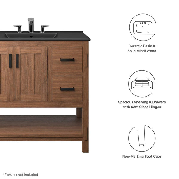 Modway Furniture Ashlyn 36" Mid-Century Modern Wood Bathroom Vanity with Integrated Sink and Ample Storage Space Walnut Black EEI-6535-WAL-BLK