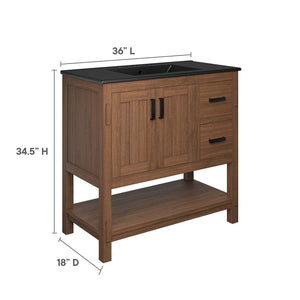 Modway Furniture Ashlyn 36" Mid-Century Modern Wood Bathroom Vanity with Integrated Sink and Ample Storage Space Walnut Black EEI-6535-WAL-BLK
