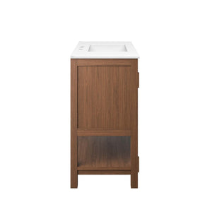 Modway Furniture Ashlyn 36" Mid-Century Modern Wood Bathroom Vanity with Integrated Sink and Ample Storage Space Walnut White EEI-6535-WAL-WHI