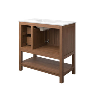Modway Furniture Ashlyn 36" Mid-Century Modern Wood Bathroom Vanity with Integrated Sink and Ample Storage Space Walnut White EEI-6535-WAL-WHI