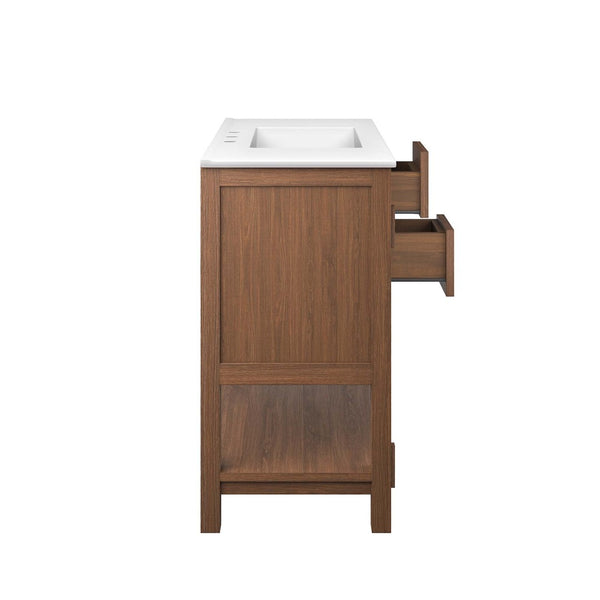 Modway Furniture Ashlyn 36" Mid-Century Modern Wood Bathroom Vanity with Integrated Sink and Ample Storage Space Walnut White EEI-6535-WAL-WHI