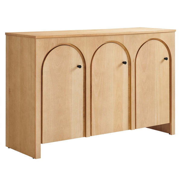 Modway Furniture Appia 3-Door Arched Sideboard Storage Cabinet – Modern Mid-Century Design for Versatile Use Oak EEI-6536-OAK