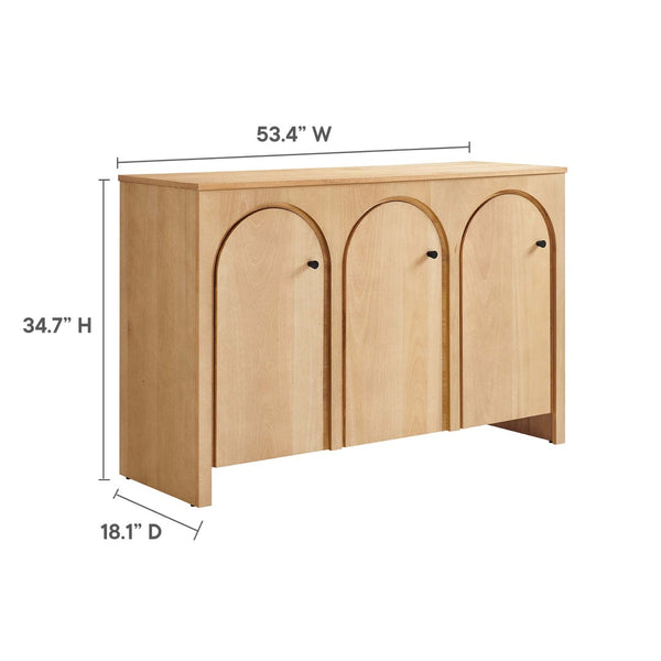 Modway Furniture Appia 3-Door Arched Sideboard Storage Cabinet – Modern Mid-Century Design for Versatile Use Oak EEI-6536-OAK