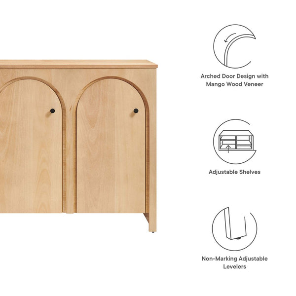 Modway Furniture Appia 3-Door Arched Sideboard Storage Cabinet – Modern Mid-Century Design for Versatile Use Oak EEI-6536-OAK