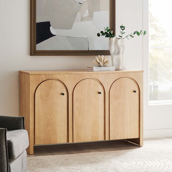 Modway Furniture Appia 3-Door Arched Sideboard Storage Cabinet – Modern Mid-Century Design for Versatile Use Oak EEI-6536-OAK