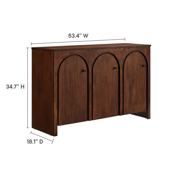 Modway Furniture Appia 3-Door Arched Sideboard Storage Cabinet – Modern Mid-Century Design for Versatile Use Walnut EEI-6536-WAL