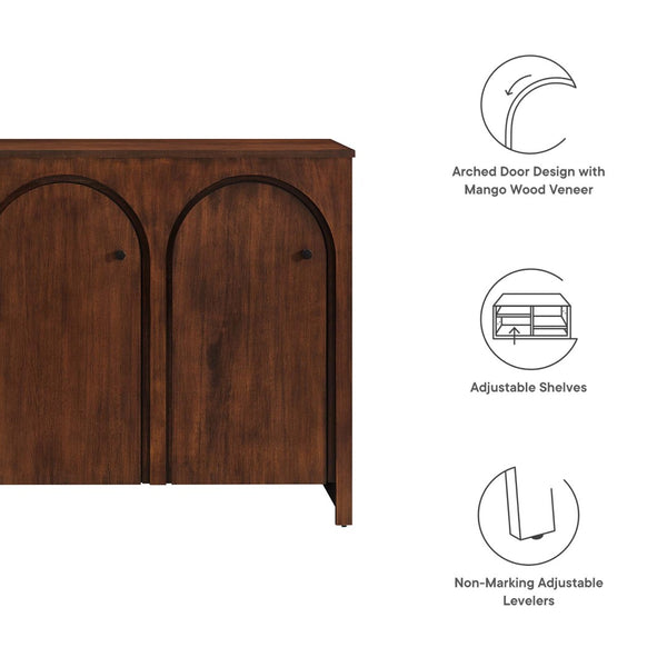 Modway Furniture Appia 3-Door Arched Sideboard Storage Cabinet – Modern Mid-Century Design for Versatile Use Walnut EEI-6536-WAL