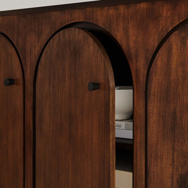 Modway Furniture Appia 3-Door Arched Sideboard Storage Cabinet – Modern Mid-Century Design for Versatile Use Walnut EEI-6536-WAL