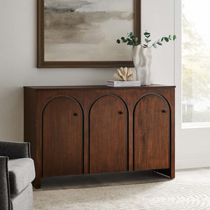 Modway Furniture Appia 3-Door Arched Sideboard Storage Cabinet – Modern Mid-Century Design for Versatile Use Walnut EEI-6536-WAL