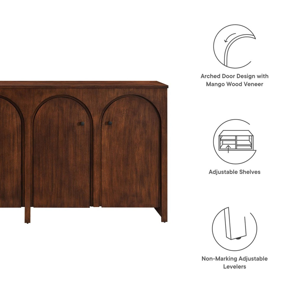 Modway Furniture Appia 4-Door Sideboard Storage Cabinet - Mid-Century Modern Design with Soft-Close Doors & Versatility Walnut EEI-6538-WAL