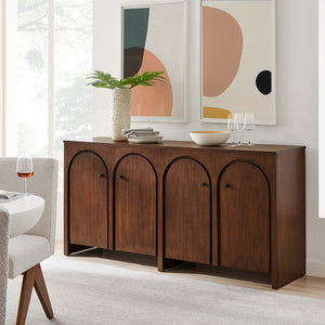 Modway Furniture Appia 4-Door Sideboard Storage Cabinet - Mid-Century Modern Design with Soft-Close Doors & Versatility Walnut EEI-6538-WAL