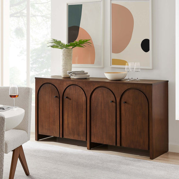 Modway Furniture Appia 4-Door Sideboard Storage Cabinet - Mid-Century Modern Design with Soft-Close Doors & Versatility Walnut EEI-6538-WAL