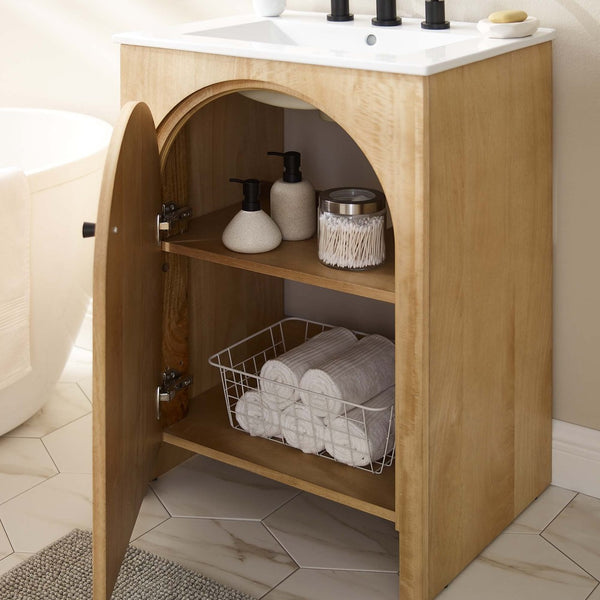 Modway Furniture Appia 24" Bathroom Vanity Cabinet - Retro-Inspired Design with Adjustable Storage & Soft-Close Hinges Oak EEI-6539-OAK