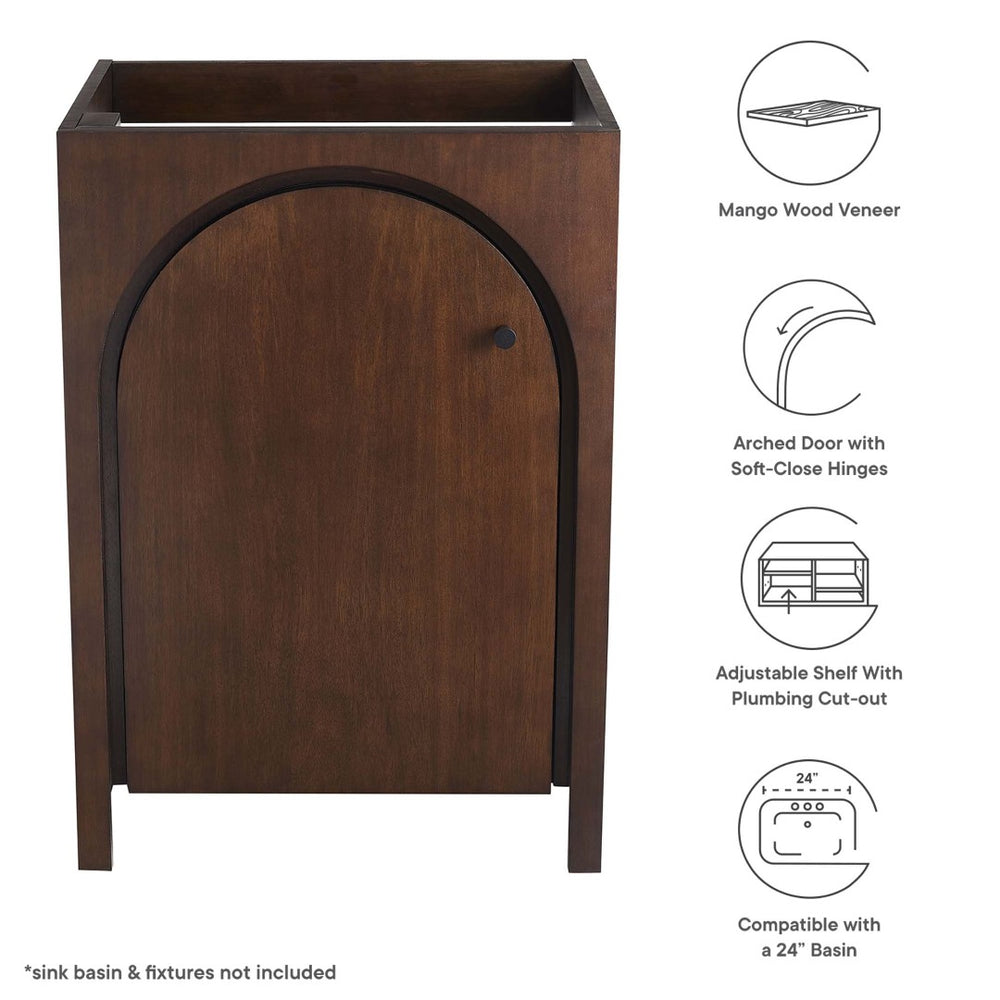 Modway Furniture Appia 24" Bathroom Vanity Cabinet - Retro-Inspired Design with Adjustable Storage & Soft-Close Hinges Walnut EEI-6539-WAL
