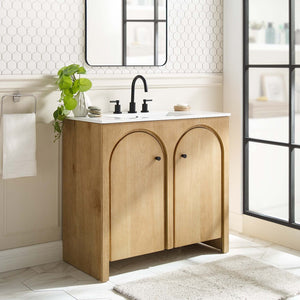 Modway Furniture Appia 36" Bathroom Vanity Cabinet - Retro-Inspired Design with Soft-Close Doors and Ample Storage Oak EEI-6540-OAK