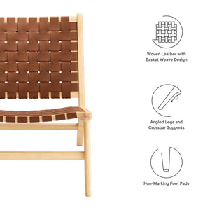 Modway Furniture Saoirse Leather Wood Accent Lounge Chair - Stylish Comfort with Handwoven Detailing for Modern Spaces Natural Brown EEI-6542-NAT-BRN