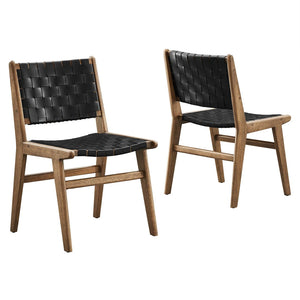 Modway Furniture Saoirse Leather Wood Dining Side Chair Set of 2 - Stylish Comfort for Modern Living Spaces Walnut Black EEI-6544-WAL-BLK