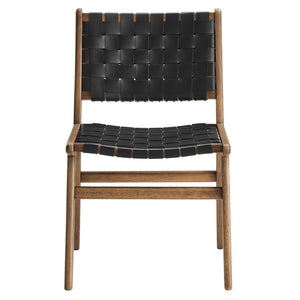 Modway Furniture Saoirse Leather Wood Dining Side Chair Set of 2 - Stylish Comfort for Modern Living Spaces Walnut Black EEI-6544-WAL-BLK