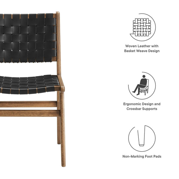 Modway Furniture Saoirse Leather Wood Dining Side Chair Set of 2 - Stylish Comfort for Modern Living Spaces Walnut Black EEI-6544-WAL-BLK