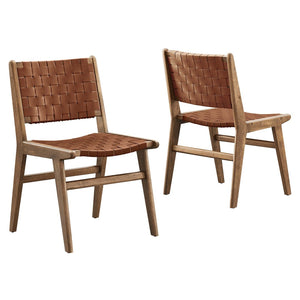 Modway Furniture Saoirse Leather Wood Dining Side Chair Set of 2 - Stylish Comfort for Modern Living Spaces Walnut Brown EEI-6544-WAL-BRN