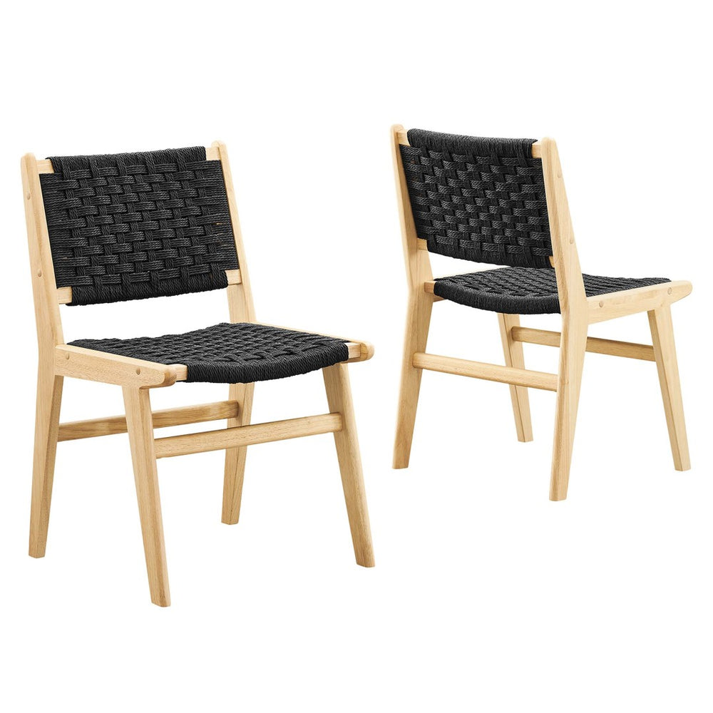 Modway Furniture Saoirse Woven Rope Dining Side Chair Set of 2 - Modern Comfort with Durable Design for Any Space Natural Black EEI-6545-NAT-BLK
