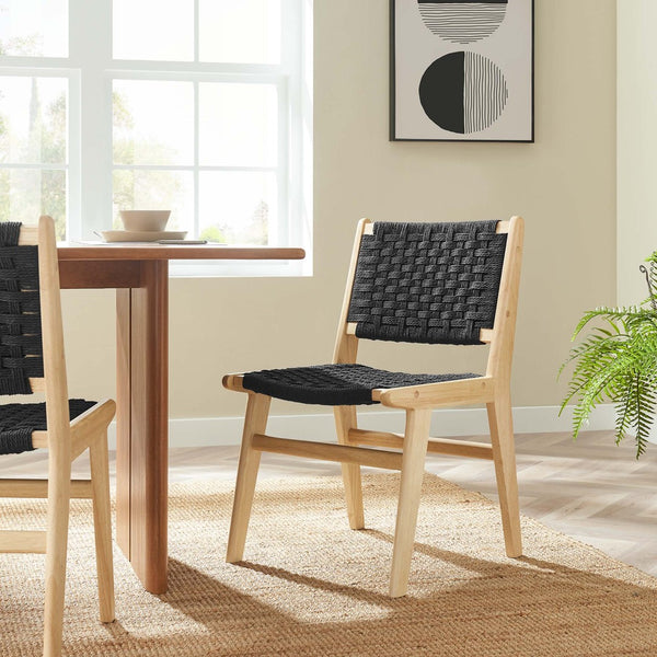 Modway Furniture Saoirse Woven Rope Dining Side Chair Set of 2 - Modern Comfort with Durable Design for Any Space Natural Black EEI-6545-NAT-BLK
