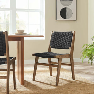 Modway Furniture Saoirse Woven Rope Dining Side Chair Set of 2 - Modern Comfort with Durable Design for Any Space Walnutt Black EEI-6545-WAL-BLK