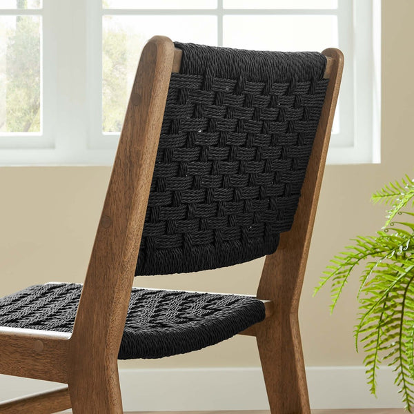 Modway Furniture Saoirse Woven Rope Dining Side Chair Set of 2 - Modern Comfort with Durable Design for Any Space Walnutt Black EEI-6545-WAL-BLK