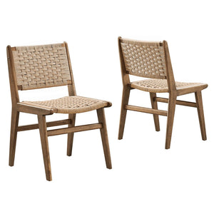Modway Furniture Saoirse Woven Rope Dining Side Chair Set of 2 - Modern Comfort with Durable Design for Any Space Walnut Natural EEI-6545-WAL-NAT