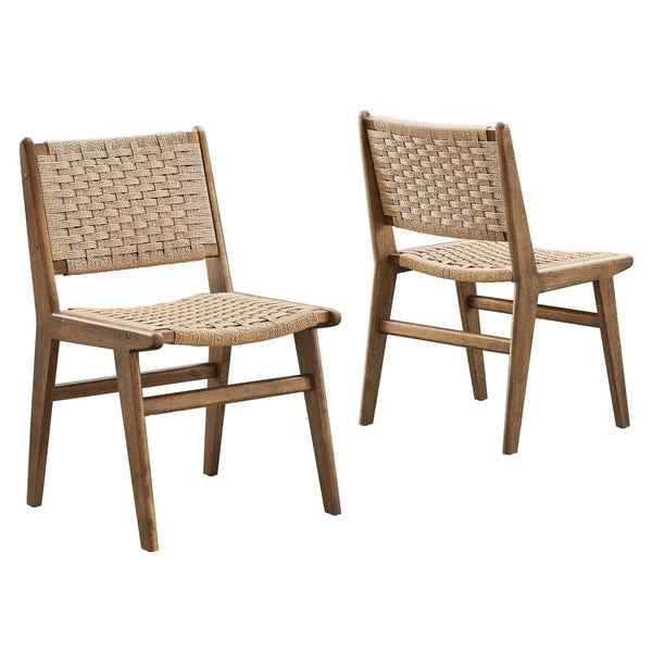 Modway Furniture Saoirse Woven Rope Dining Side Chair Set of 2 - Modern Comfort with Durable Design for Any Space Walnut Natural EEI-6545-WAL-NAT