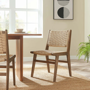 Modway Furniture Saoirse Woven Rope Dining Side Chair Set of 2 - Modern Comfort with Durable Design for Any Space Walnut Natural EEI-6545-WAL-NAT