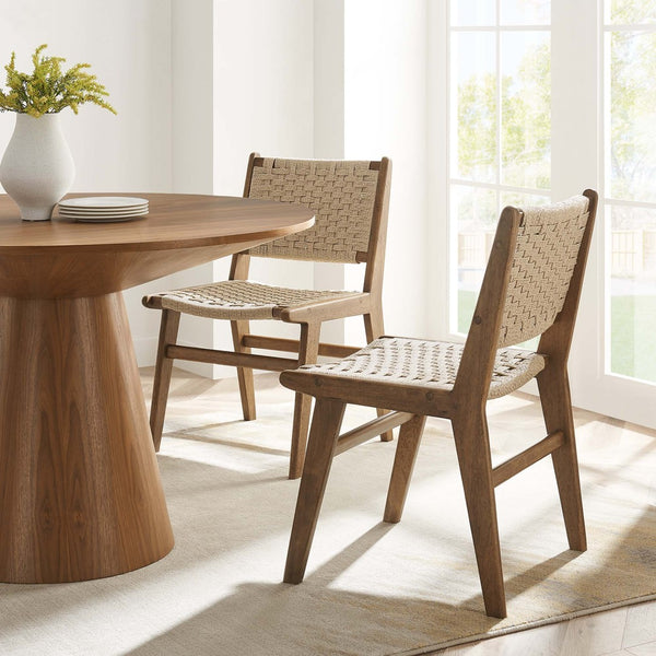 Modway Furniture Saoirse Woven Rope Dining Side Chair Set of 2 - Modern Comfort with Durable Design for Any Space Walnut Natural EEI-6545-WAL-NAT