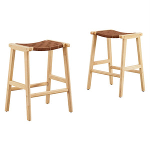 Modway Furniture Saoirse Faux Leather Counter Stool Set of 2 - Stylish Comfort for Kitchen, Bar, or Breakfast Nook Natural Brown EEI-6547-NAT-BRN