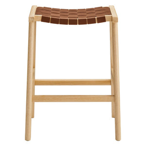 Modway Furniture Saoirse Faux Leather Counter Stool Set of 2 - Stylish Comfort for Kitchen, Bar, or Breakfast Nook Natural Brown EEI-6547-NAT-BRN