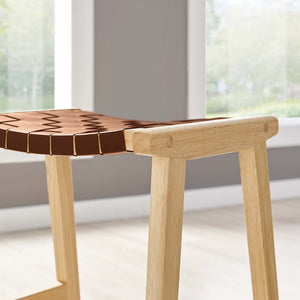 Modway Furniture Saoirse Faux Leather Counter Stool Set of 2 - Stylish Comfort for Kitchen, Bar, or Breakfast Nook Natural Brown EEI-6547-NAT-BRN