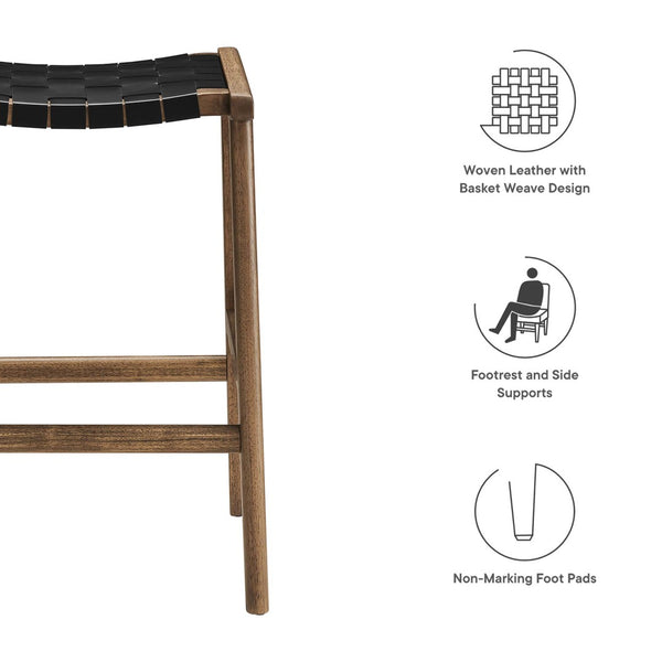 Modway Furniture Saoirse Faux Leather Counter Stool Set of 2 - Stylish Comfort for Kitchen, Bar, or Breakfast Nook Walnut Black EEI-6547-WAL-BLK