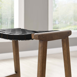 Modway Furniture Saoirse Faux Leather Counter Stool Set of 2 - Stylish Comfort for Kitchen, Bar, or Breakfast Nook Walnut Black EEI-6547-WAL-BLK