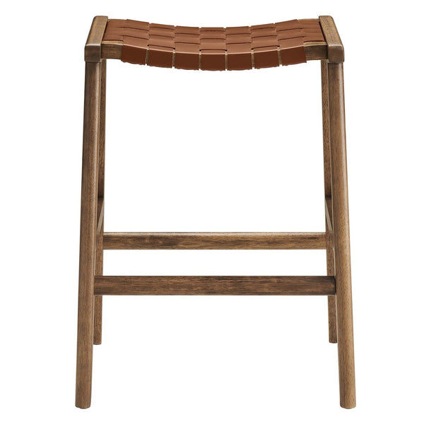 Modway Furniture Saoirse Faux Leather Counter Stool Set of 2 - Stylish Comfort for Kitchen, Bar, or Breakfast Nook Walnut Brown EEI-6547-WAL-BRN