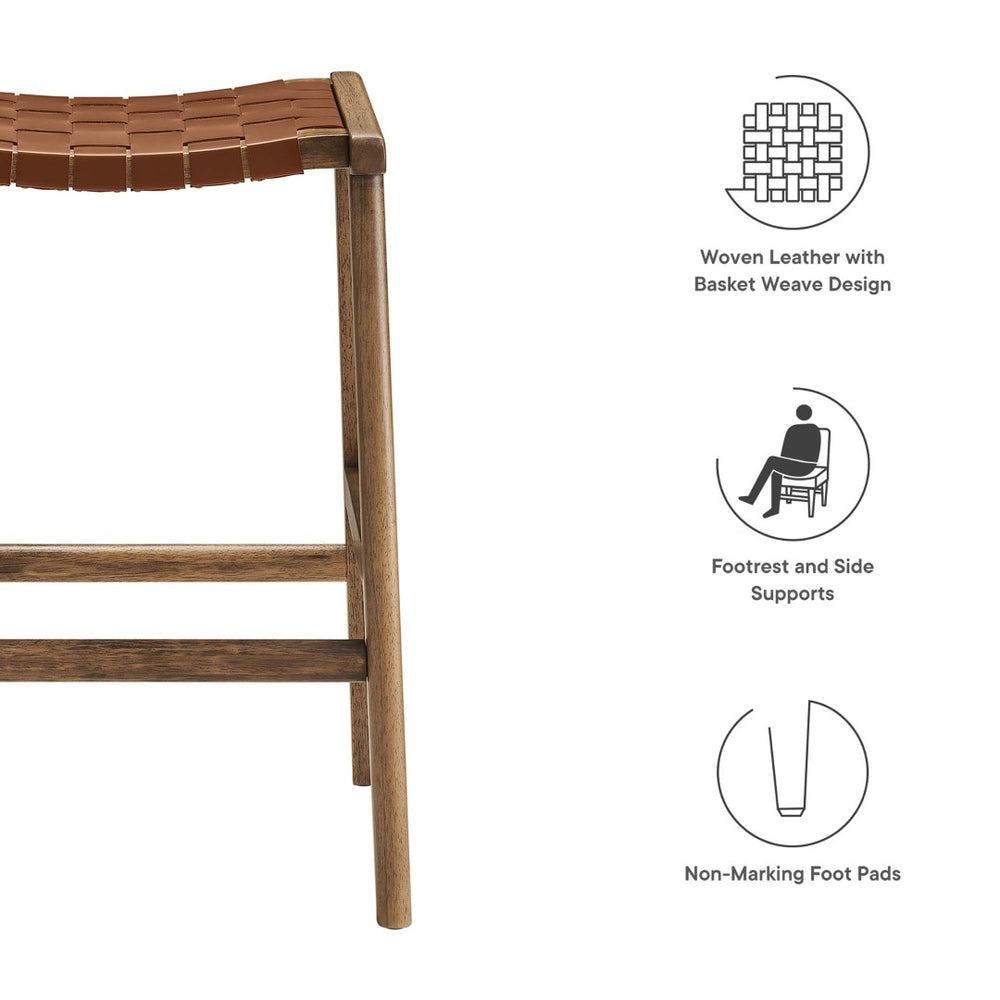 Modway Furniture Saoirse Faux Leather Counter Stool Set of 2 - Stylish Comfort for Kitchen, Bar, or Breakfast Nook Walnut Brown EEI-6547-WAL-BRN