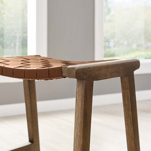 Modway Furniture Saoirse Faux Leather Counter Stool Set of 2 - Stylish Comfort for Kitchen, Bar, or Breakfast Nook Walnut Brown EEI-6547-WAL-BRN