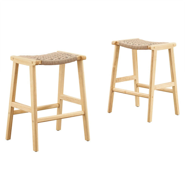 Modway Furniture Saoirse Woven Rope Counter Stool Set of 2 - Modern Rubberwood Stools for Kitchen or Bar Use Natural Natural EEI-6548-NAT-NAT