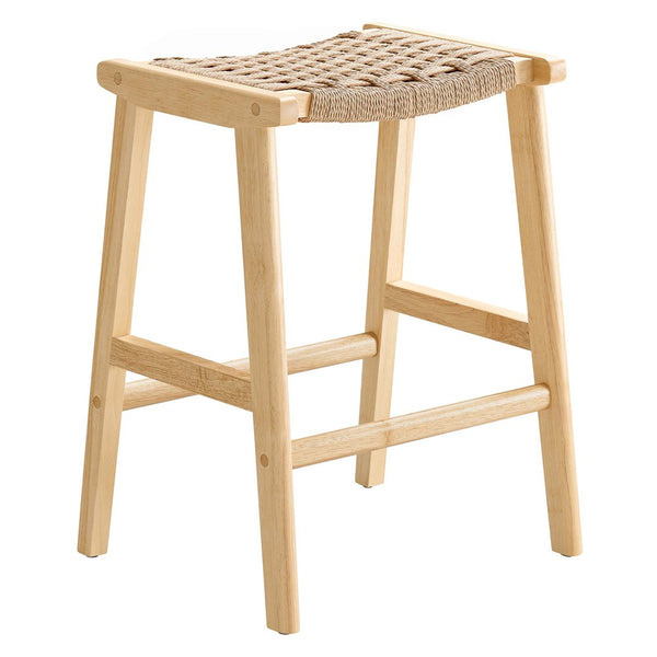 Modway Furniture Saoirse Woven Rope Counter Stool Set of 2 - Modern Rubberwood Stools for Kitchen or Bar Use Natural Natural EEI-6548-NAT-NAT