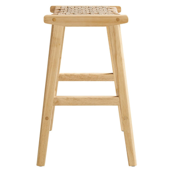 Modway Furniture Saoirse Woven Rope Counter Stool Set of 2 - Modern Rubberwood Stools for Kitchen or Bar Use Natural Natural EEI-6548-NAT-NAT